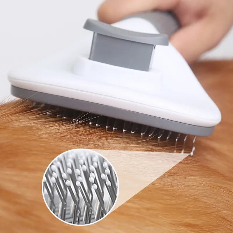 push button stainless grooming brush