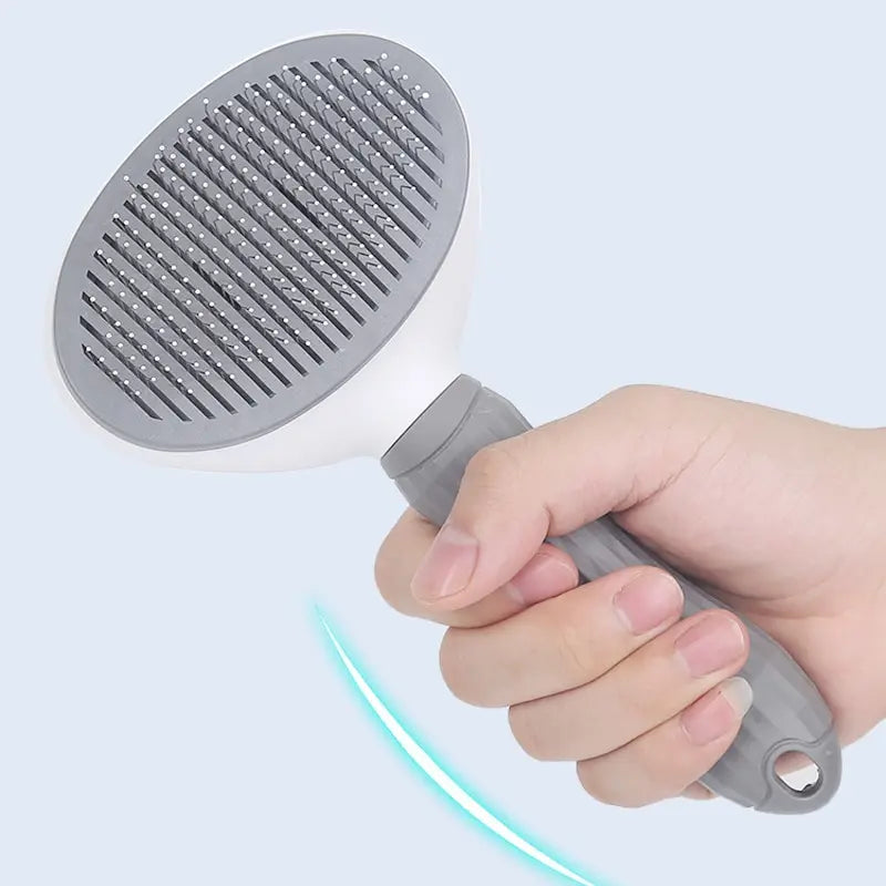 push button stainless grooming brush