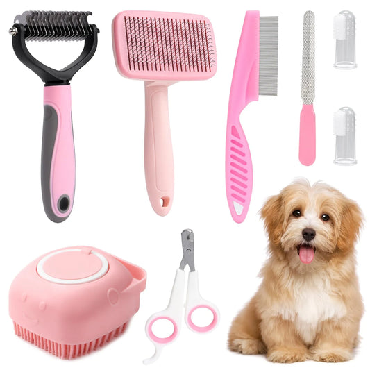 8-piece dog  and cat brush grooming set,