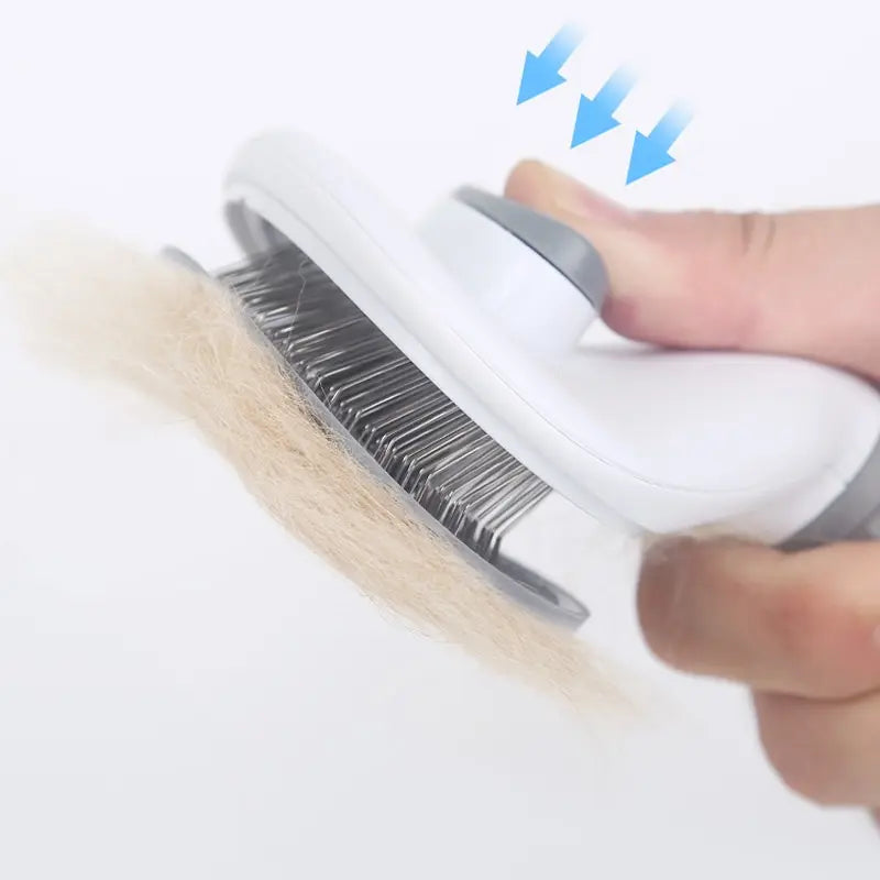 push button stainless grooming brush