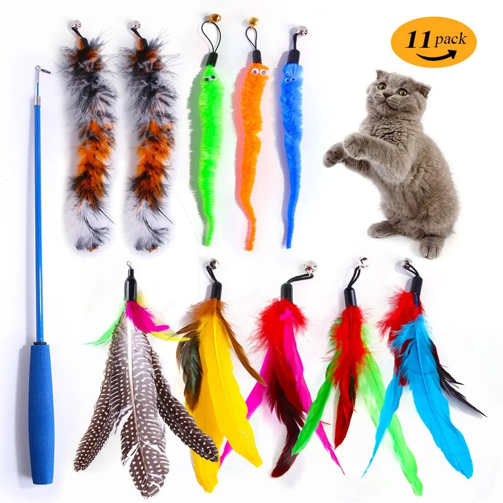 Toy Set Feather Retractable Cat Stick Cat