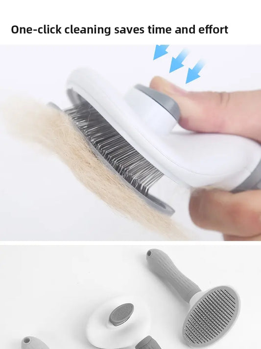 push button stainless grooming brush