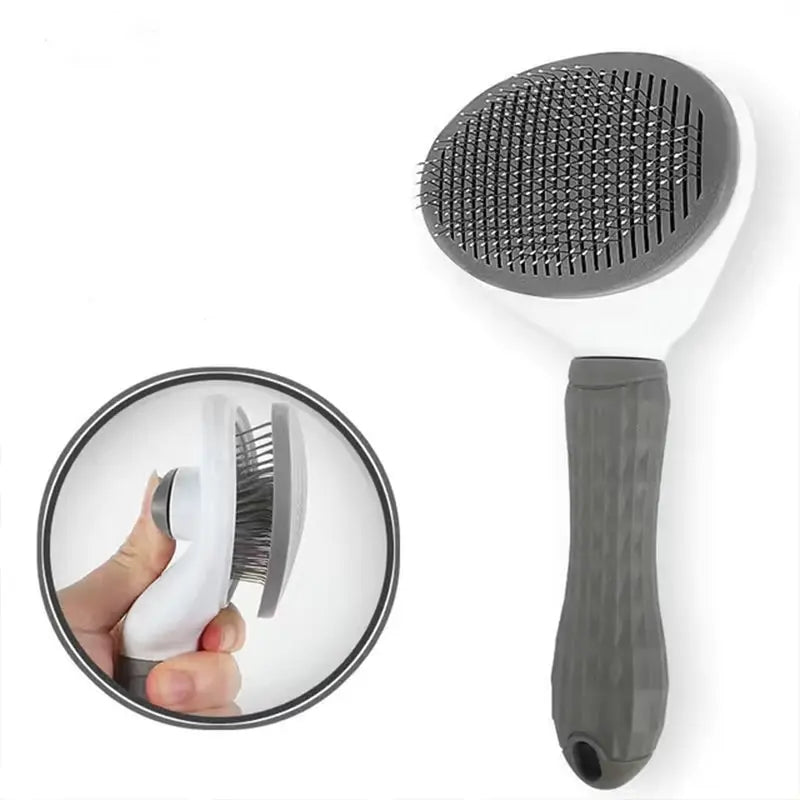 push button stainless grooming brush